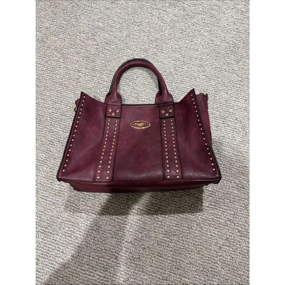 Stud-Accent Satchel Bag in Deep Wine